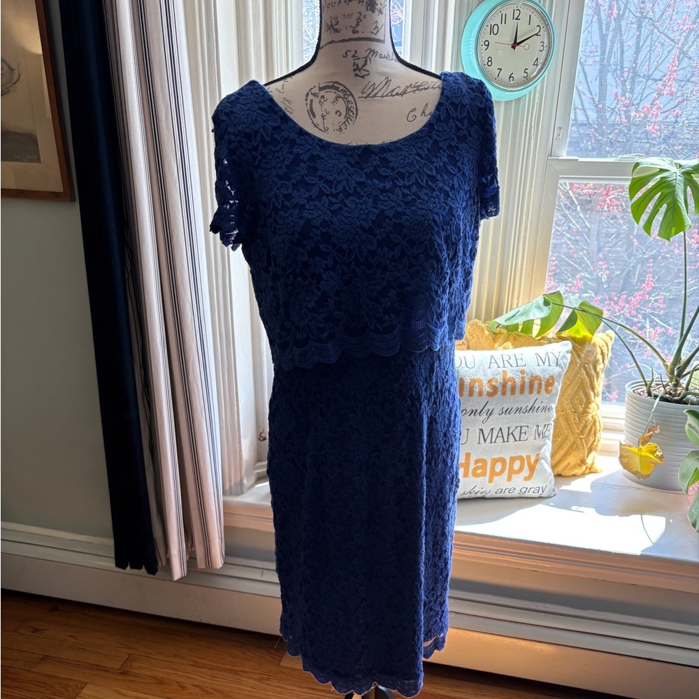 London Times Blue lace overlay cocktail dress Size 12
